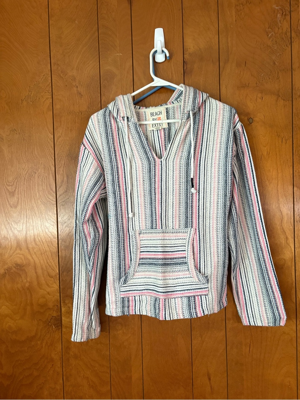Beach By Exist Striped Pullover Hoodie in Pink, White & Blue